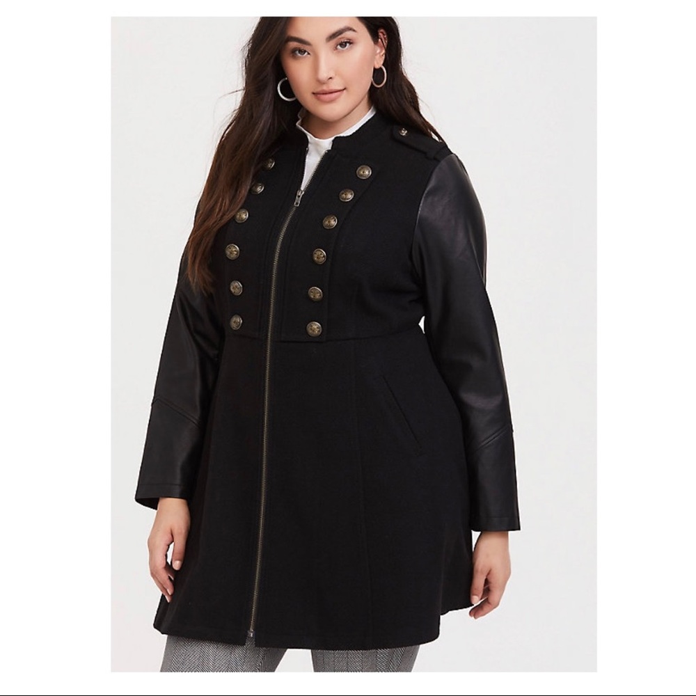 Black Mixed Media Military Coat